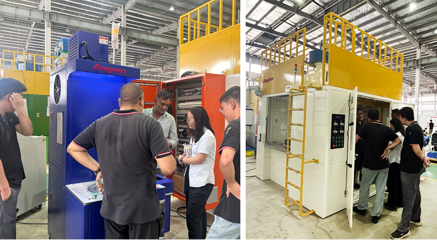 老客户再信赖！印度客户亲临安捷伦验收衬套缩径机、自动喷胶机